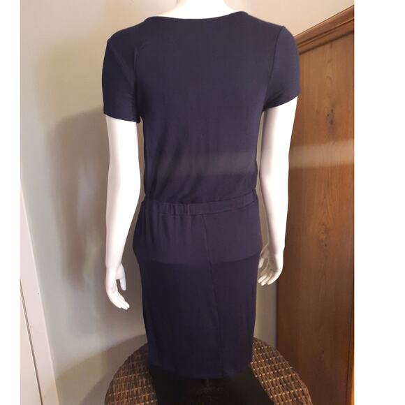 Venus Navy Blue Striped Hem Dress Sz Small Contrast Hem Zipper Fun Cute Sporty - Picture 6 of 13